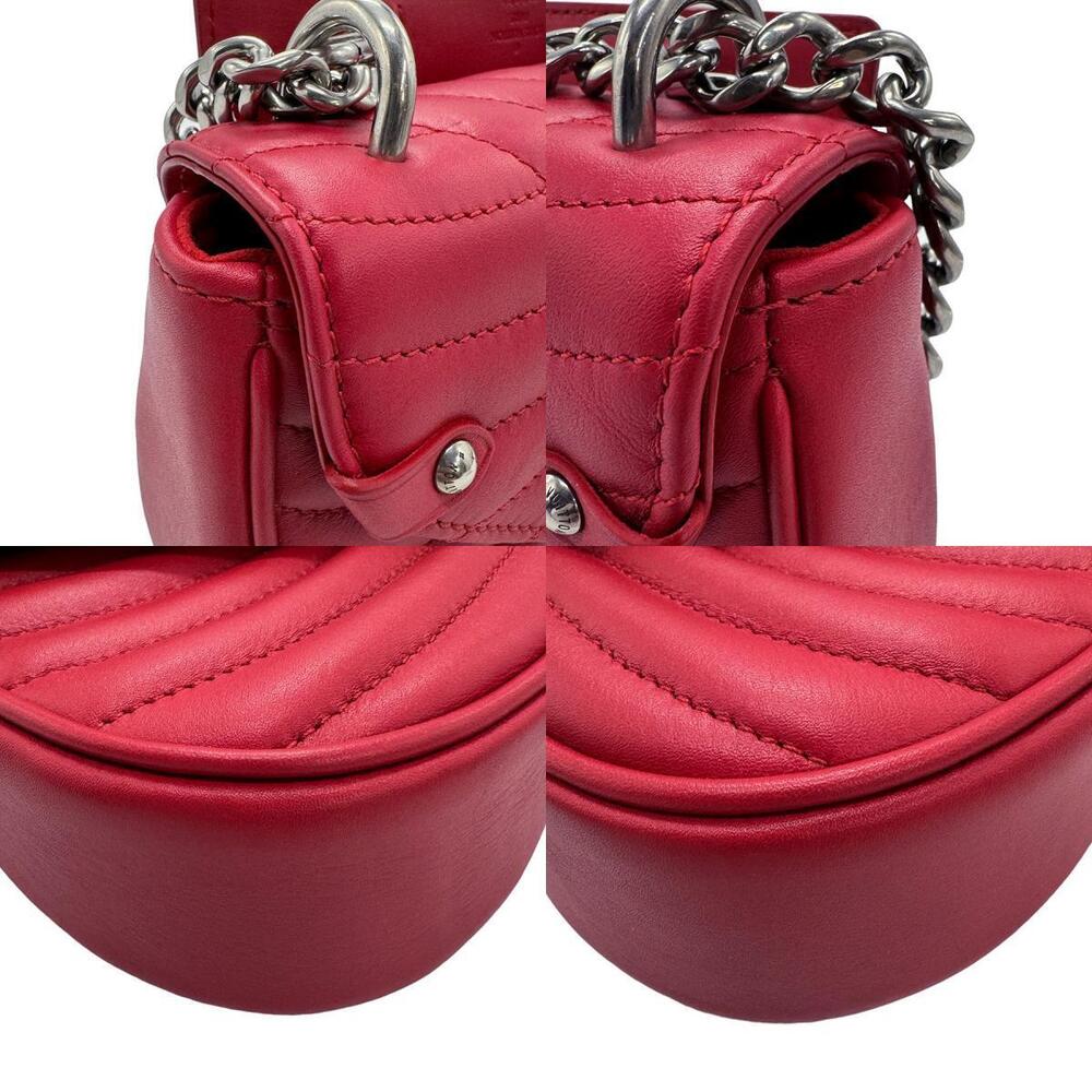 Louis Vuitton Crossbody Shoulder Bag Handbag Wave Chain Leather Red Silver - Picture 3 of 5